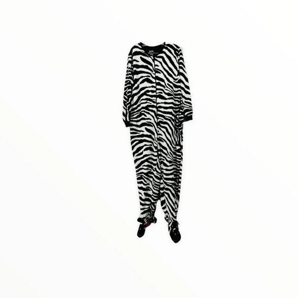 Nick & Nora Womens Black White Animal Print One Piece Footed Zebra Pajamas XL - Picture 1 of 6